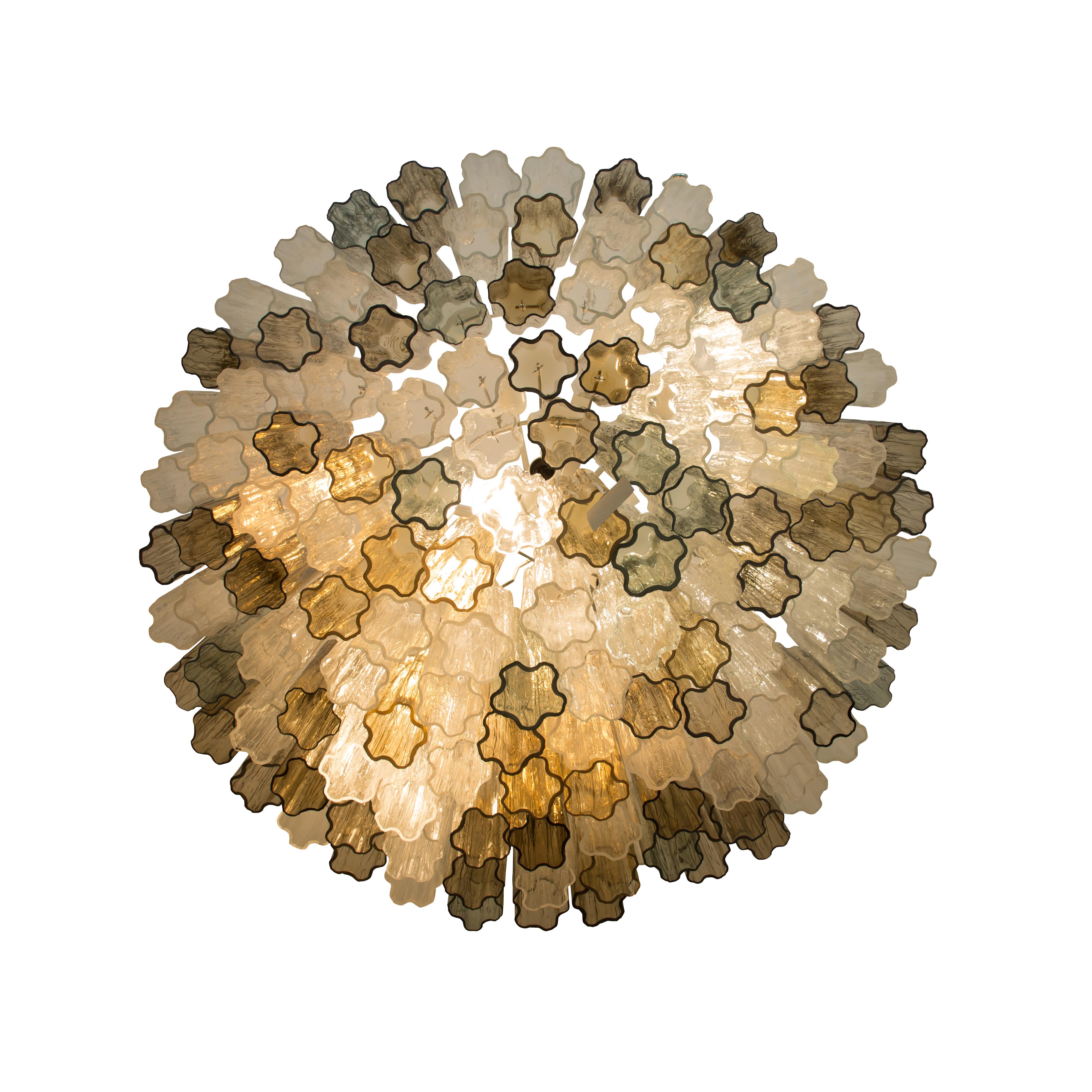 A stunning, beautiful and very elegant midcentury ceiling light Tubi Irregolari multi-color blown Murano glass 