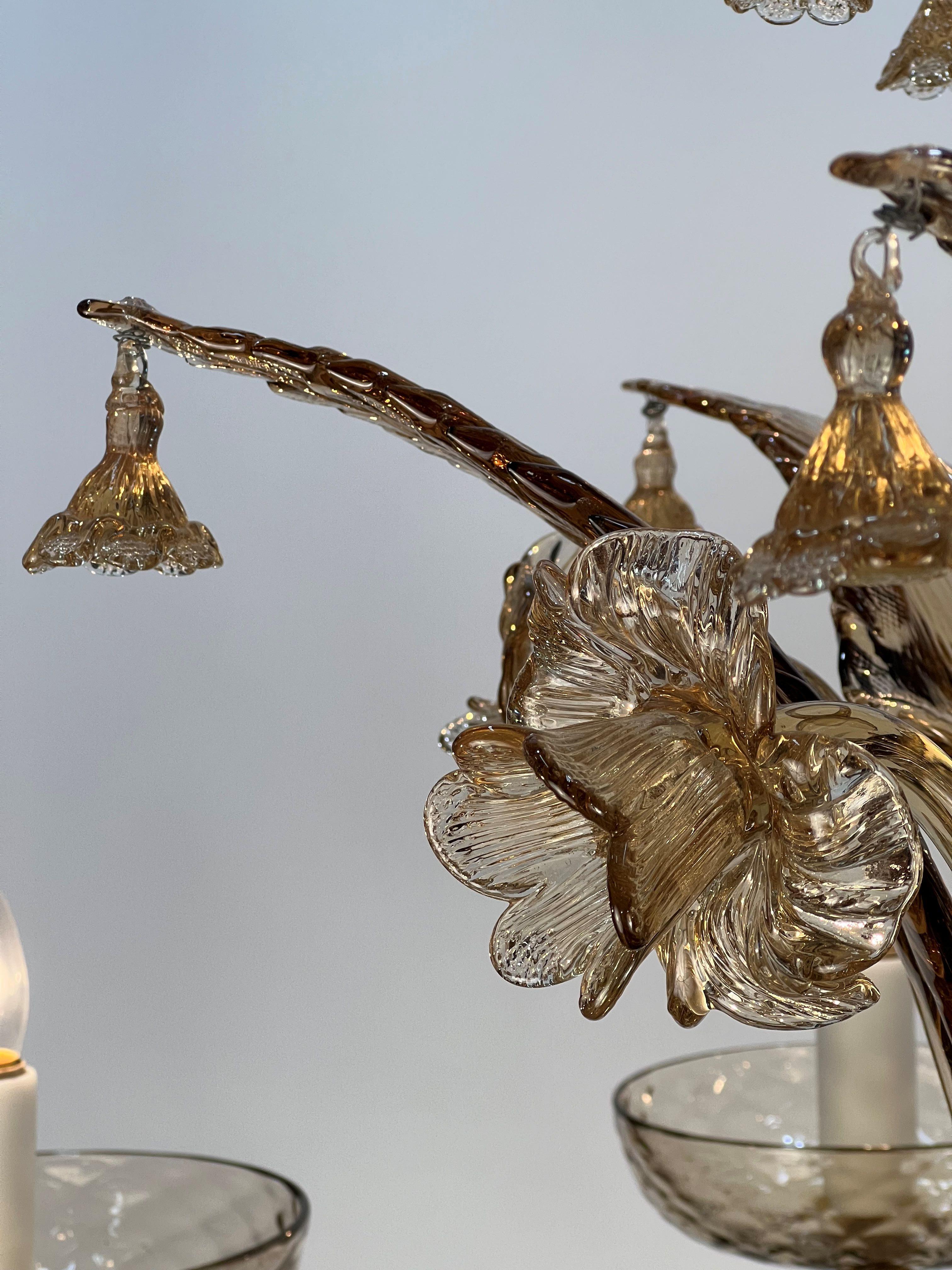 1950s Murano Venetian Amber Glass Chandelier For Sale 4