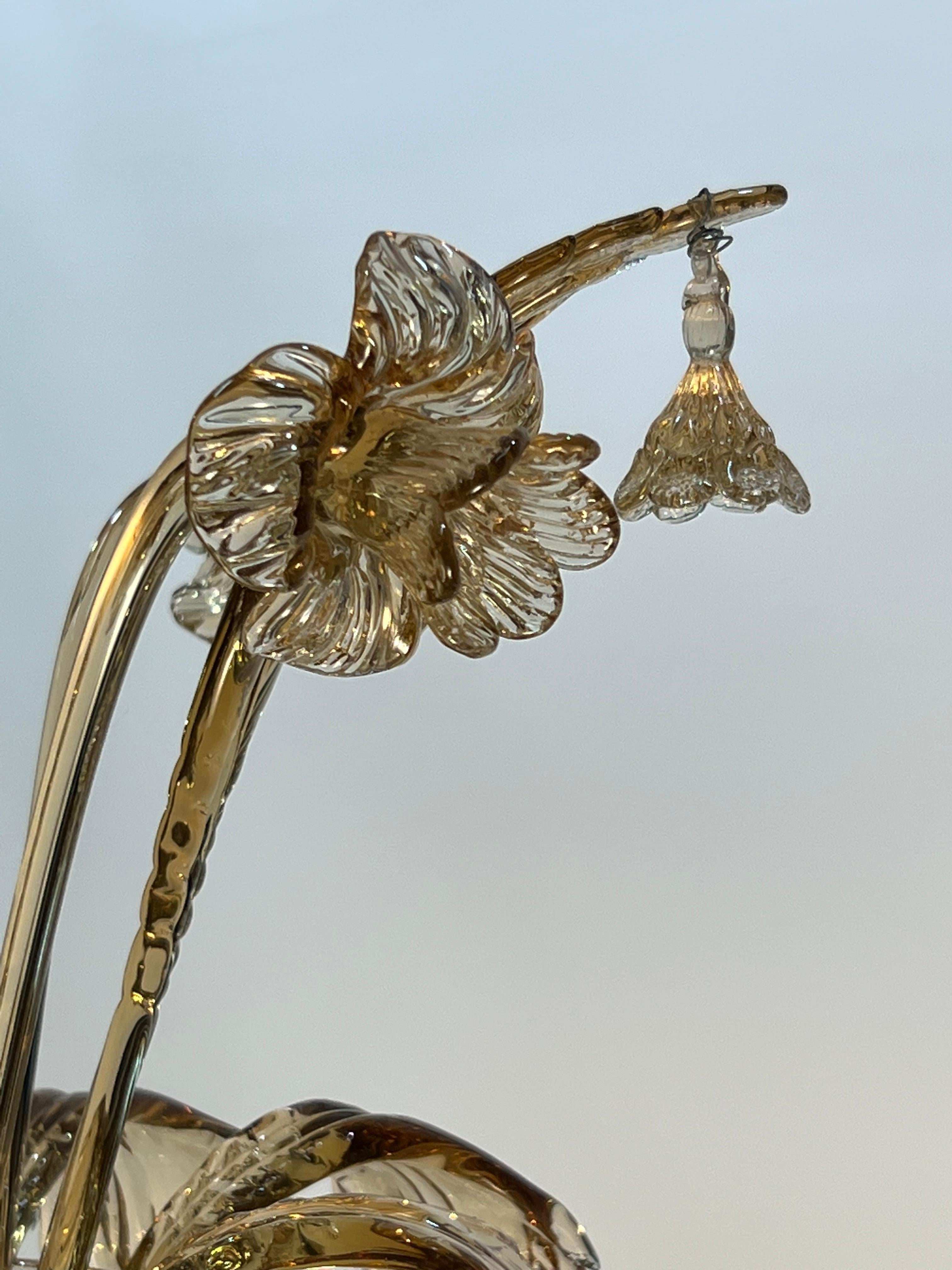 1950s Murano Venetian Amber Glass Chandelier For Sale 5