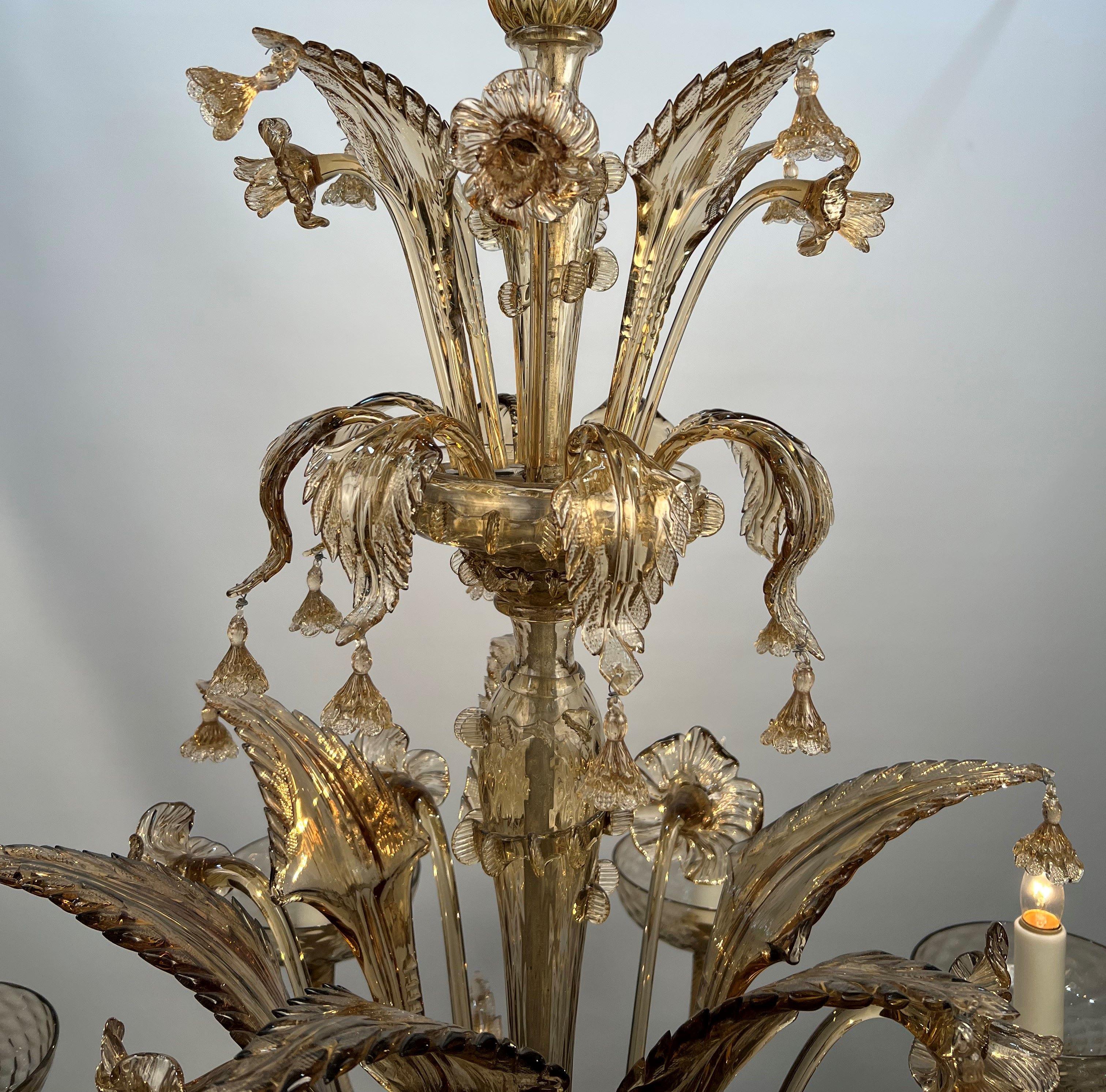 Mid-20th Century 1950s Murano Venetian Amber Glass Chandelier For Sale