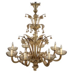 1950s Murano Venetian Amber Glass Chandelier