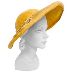 Vintage 1950s Mustard Yellow Felt Picture Hat with Cording Accents