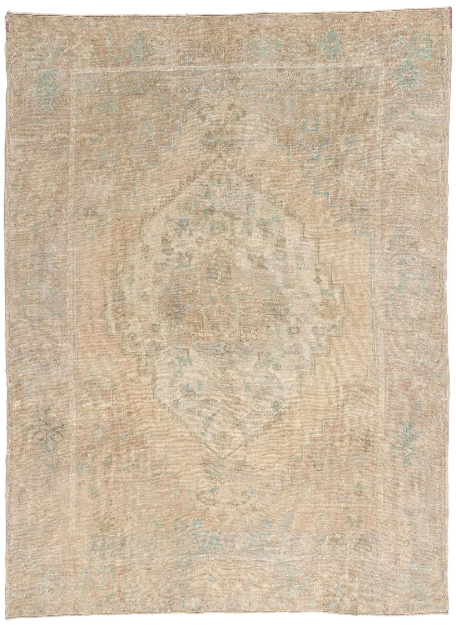 1950's Muted Turkish Oushak Carpet with Modern Style