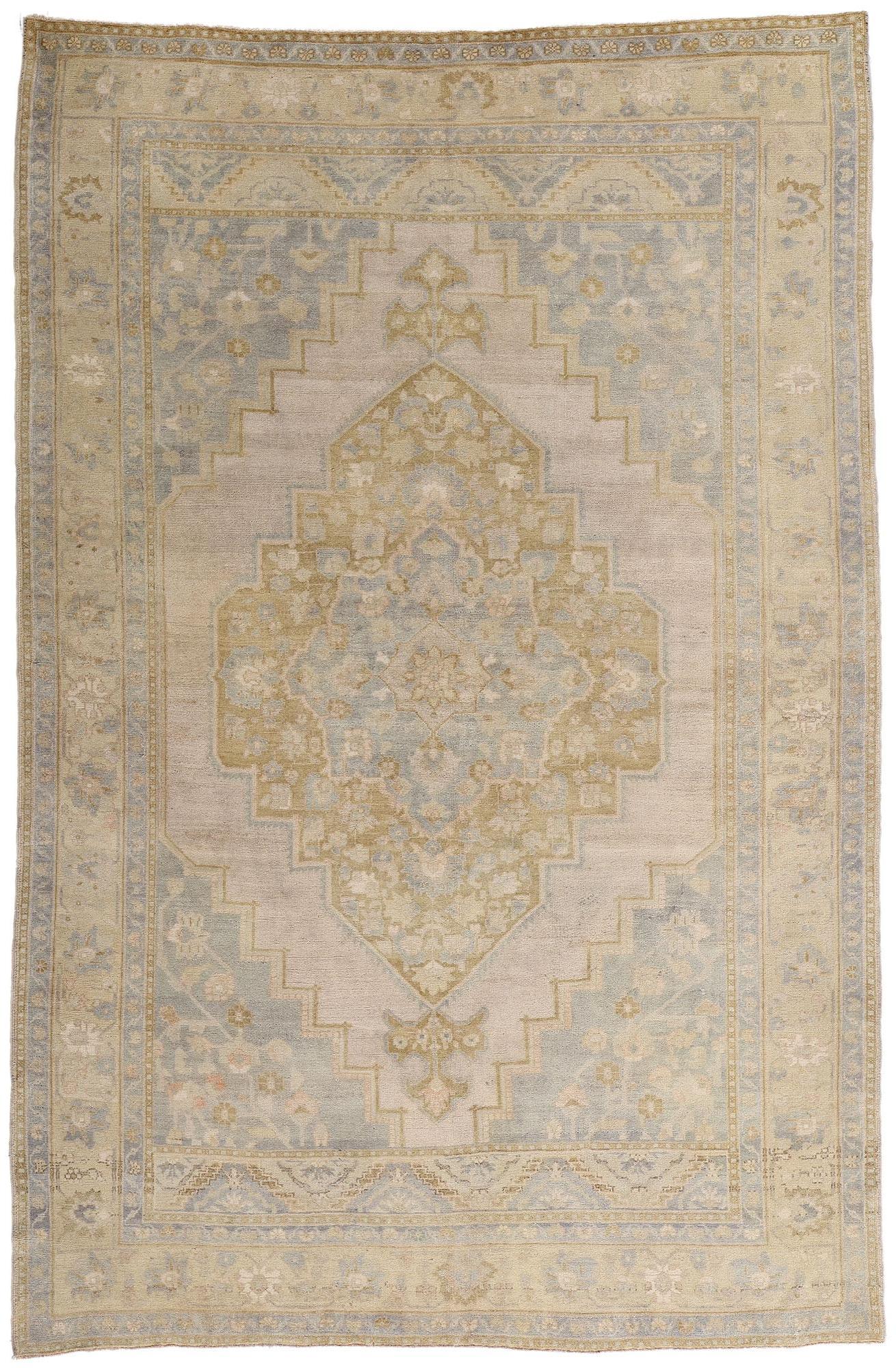 1950's Muted Turkish Oushak Carpet with Modern Style