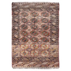 Neutral Turkmen Bukhara Rug • Handwoven Vintage Scatter Carpet (4×5) • 1960s