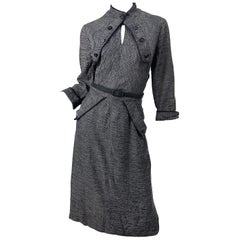 1950s Nan Martin Demi Couture Gray Faux Bolero Belted Vintage 50s Dress Large