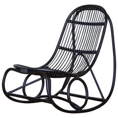 1950s Nanna Ditzel Design Black Rattan Rocking Chair