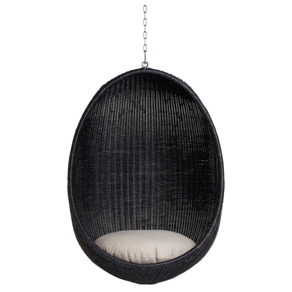 European Nanna & Jorgen Ditzel Design Hanging Black Lacquered Rattan Egg Chair For Sale