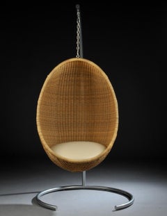 1950s Nanna & Jorgen Ditzel Design Hanging Rattan Egg Chair