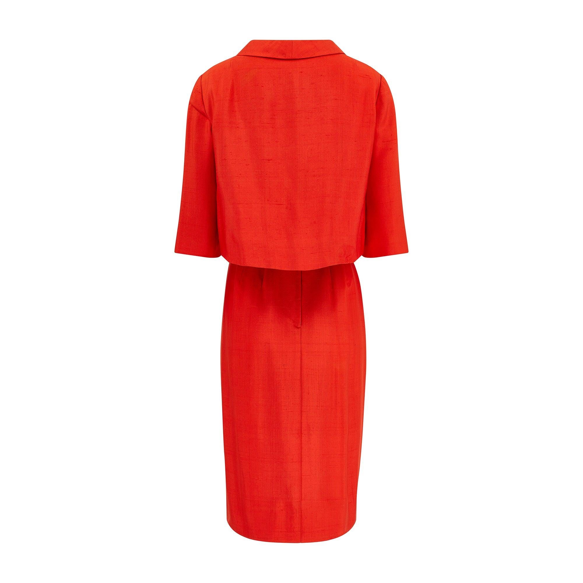 Rouge 1950s Nathan Strong Costume habillé en soie orange foncé avec corsage froncé en vente