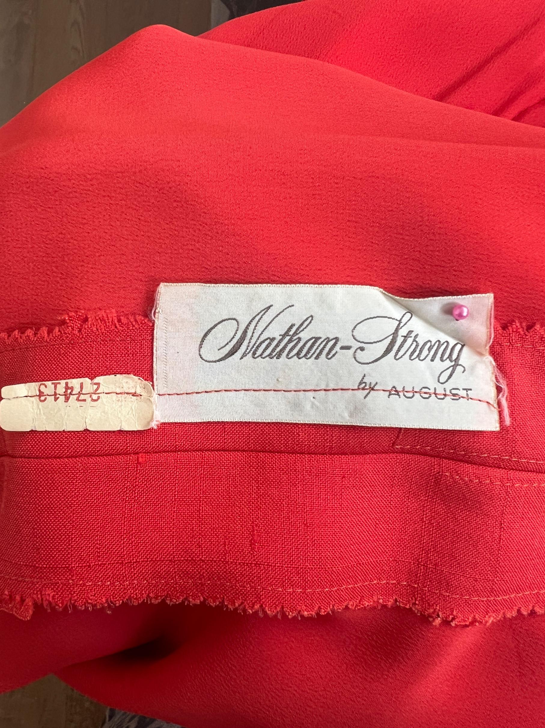 1950s Nathan Strong Costume habillé en soie orange foncé avec corsage froncé en vente 2