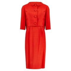1950s Nathan Strong Costume habillé en soie orange foncé avec corsage froncé