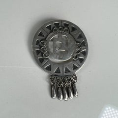 1950s Native Aztec Sterling Silver Brooch Pendant Pin Mexico