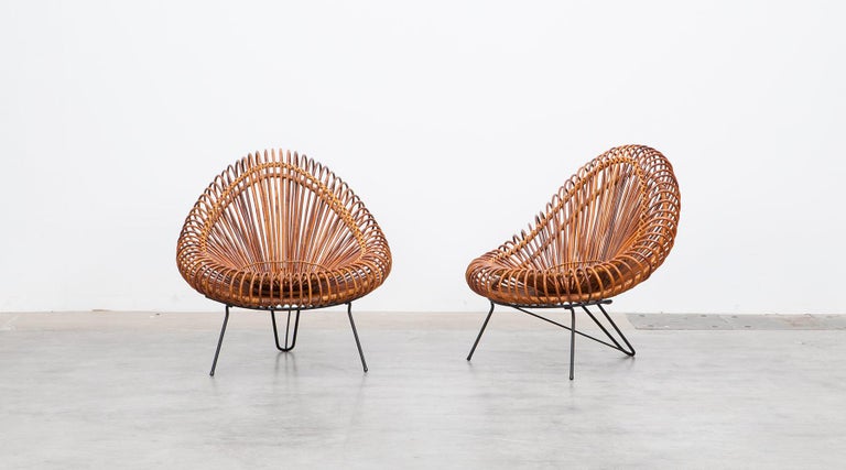 Mid-Century Modern 1950s Natural Basket Lounge Chairs by Janine Abraham and Dirk Jan Rol 'c' For Sale