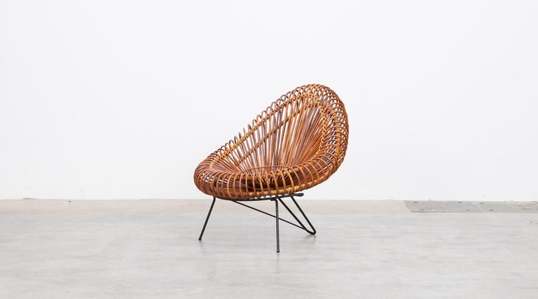 Steel 1950s Natural Basket Lounge Chairs by Janine Abraham and Dirk Jan Rol 'c' For Sale
