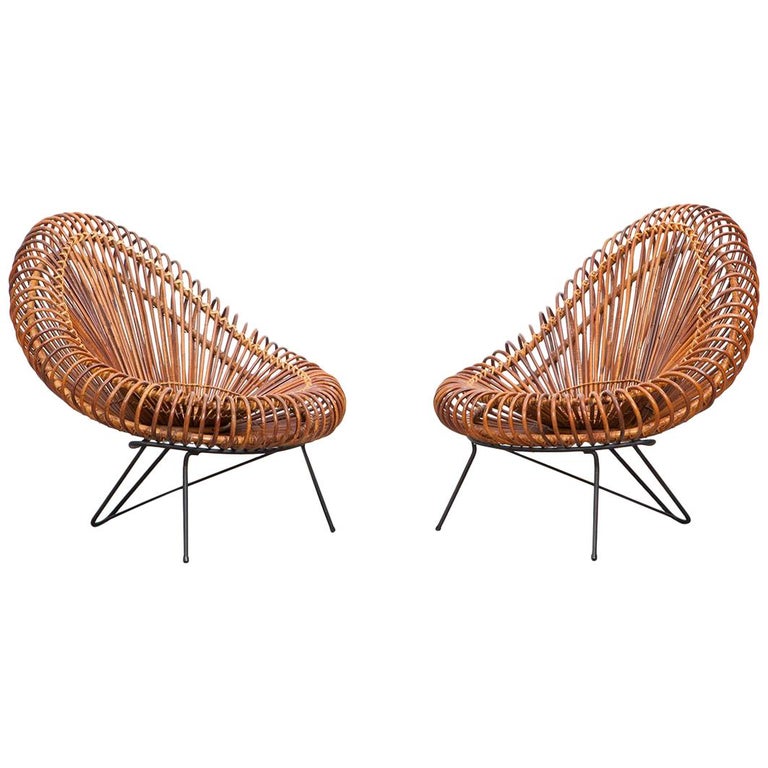 1950s Natural Basket Lounge Chairs by Janine Abraham and Dirk Jan Rol 'c' For Sale