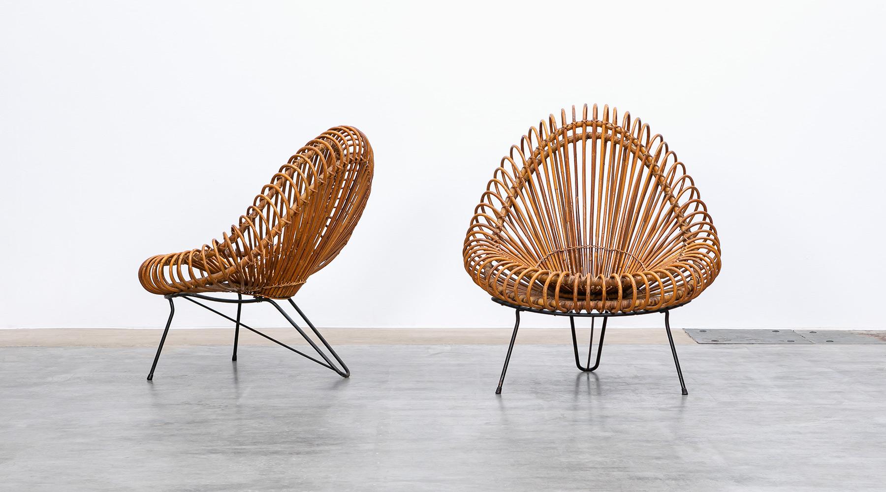 Mid-Century Modern 1950s Natural Basket Lounge Chairs by Janine Abraham and Dirk Jan Rol 'e' For Sale