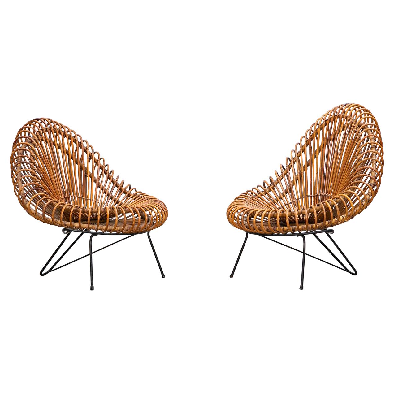 1950s Natural Basket Lounge Chairs by Janine Abraham and Dirk Jan Rol 'e'