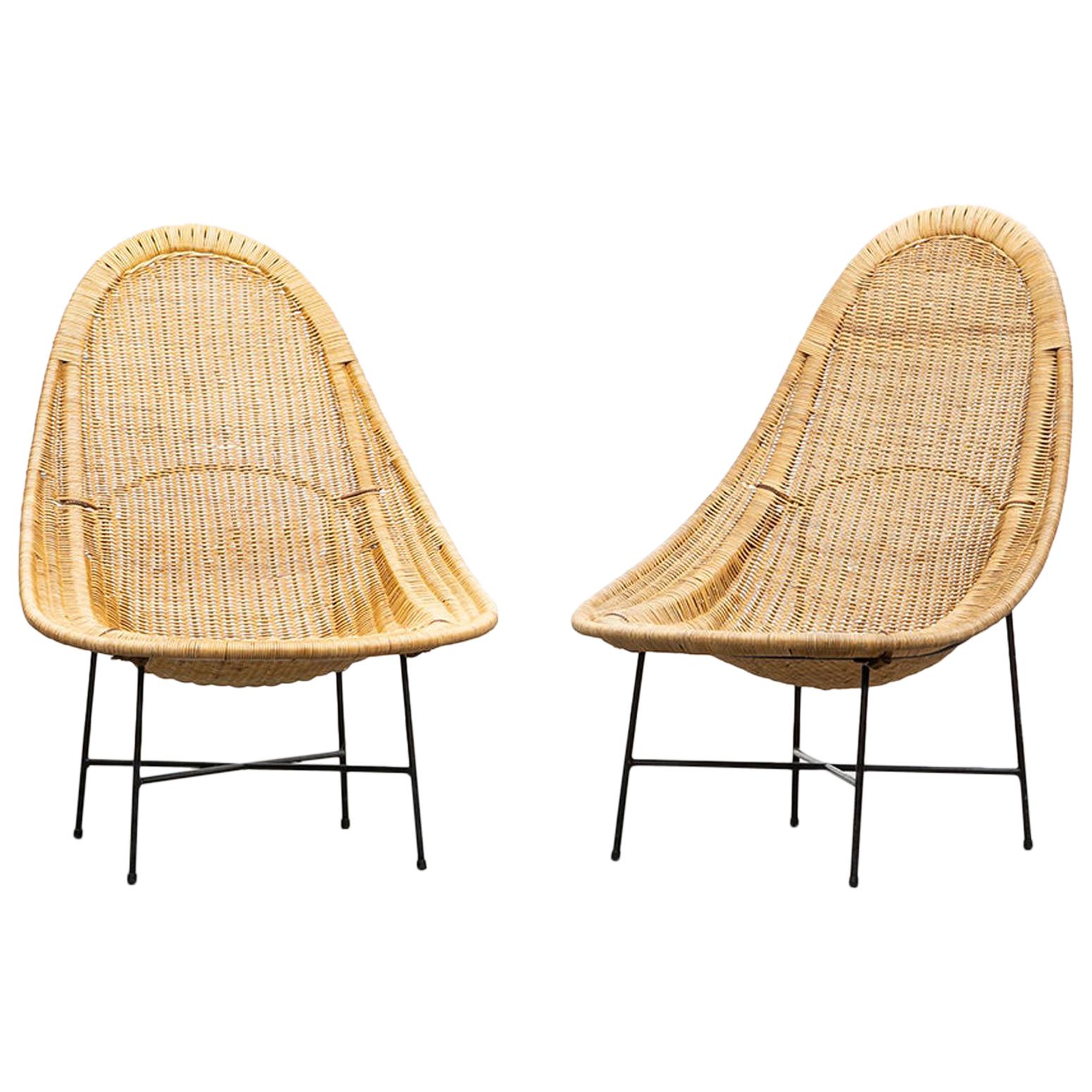 1950s Natural Basket Lounge Chairs by Kerstin Holmquist