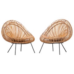 Vintage 1950s Natural Basket on Steel Lounge Chairs by Janine Abraham and Dirk Jan Rol