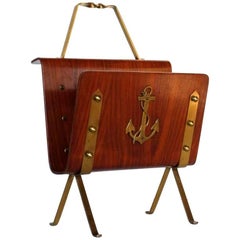 Porte-revues en bois courbé Ancre nautique des années 1950 Design italien du milieu du siècle
