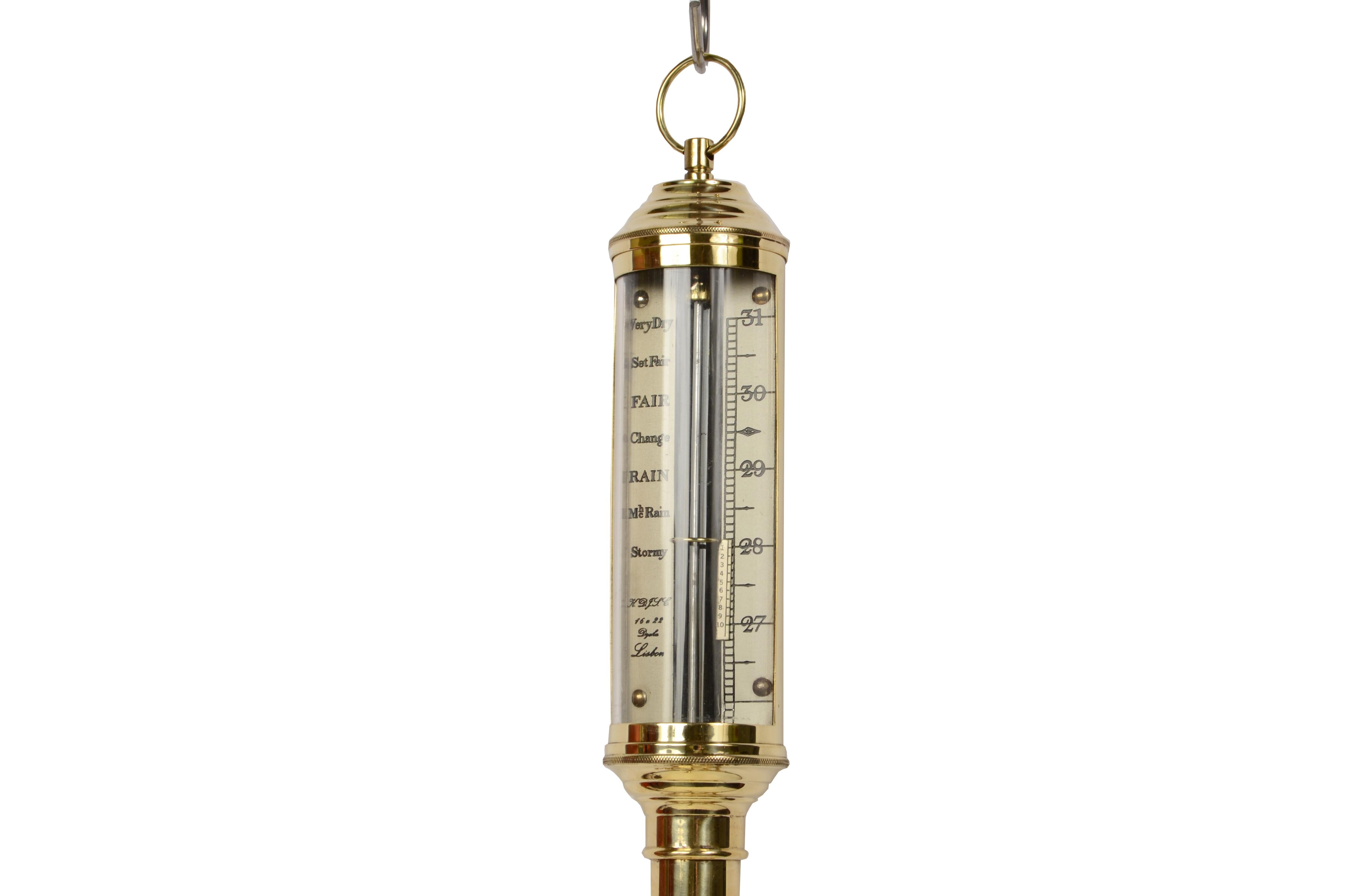 Mid-20th Century 1950s Nautical Brass Barometer Signed H.D.F.S.C. Mounted on Universal Joint