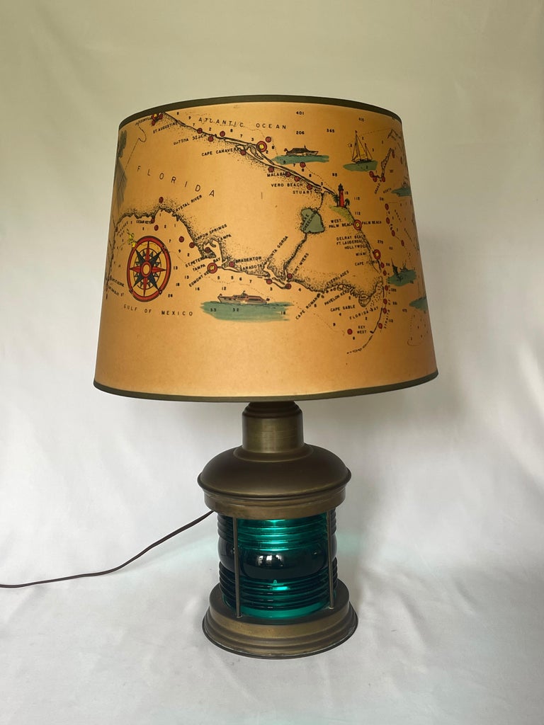 1950 s Old Florida Nautical Glass Lantern Lamp w Original Sintzenich Lampshade For Sale at 1stDibs nautical lamp shades nautical lamps for sale nautical lampshades