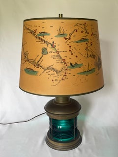 1950's Old Florida Nautical Glass Lantern Lamp w/ Original Sintzenich Lampshade