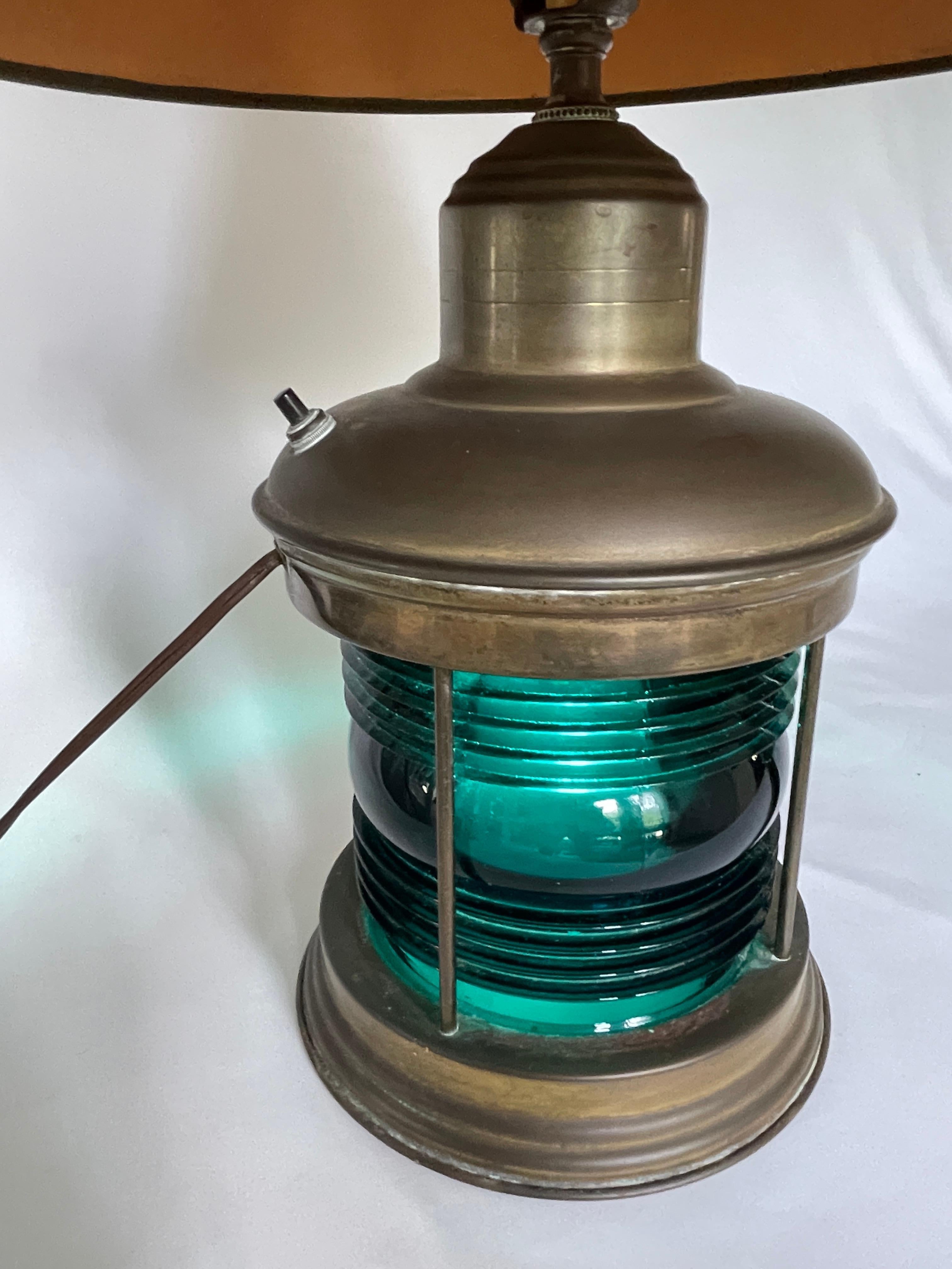 Mid-Century Modern 1950's Old Florida Nautical Ship Lantern Lamp w/ Original Sintzenich Lampshade For Sale