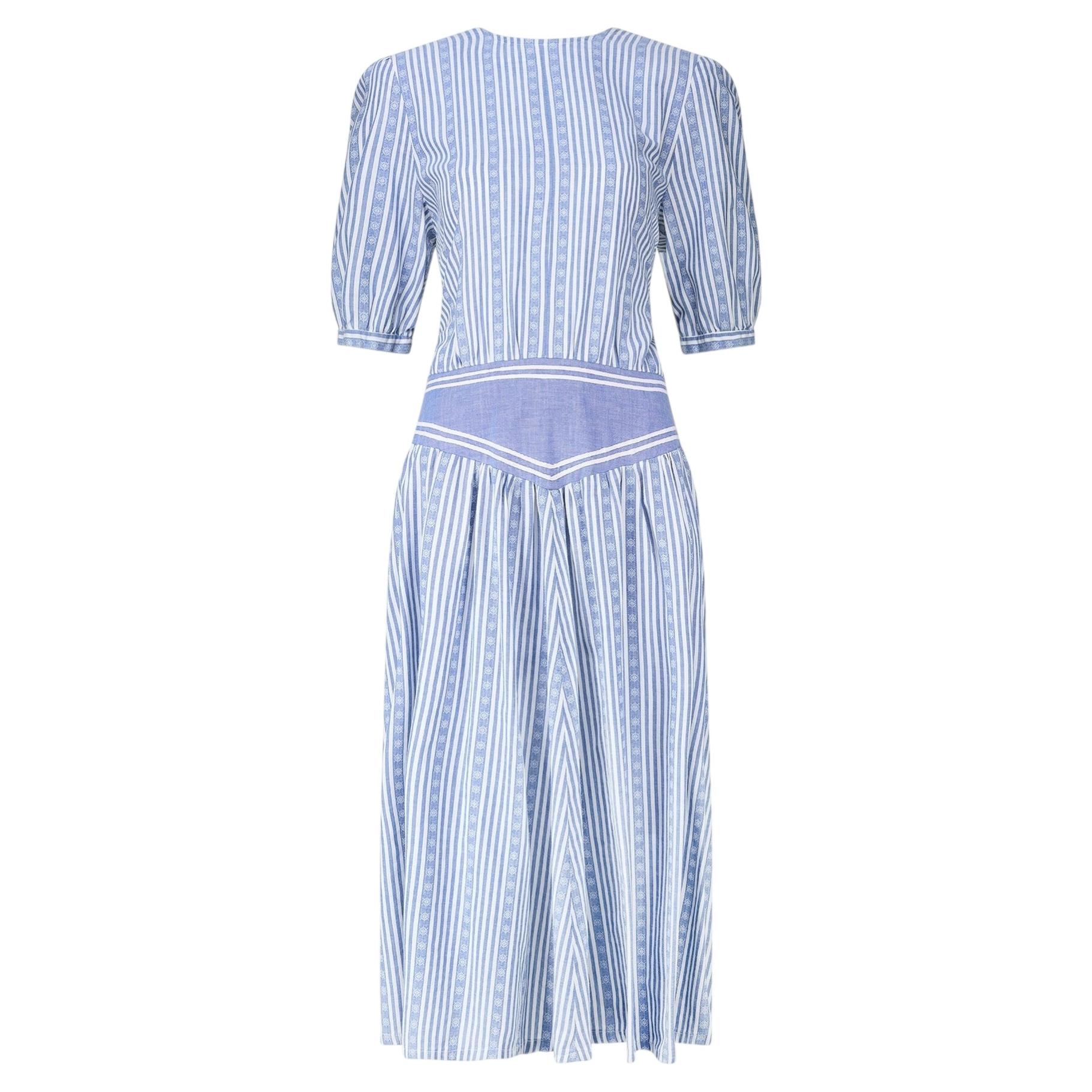 Robe en coton à rayures marines des années 1950, à taille basse