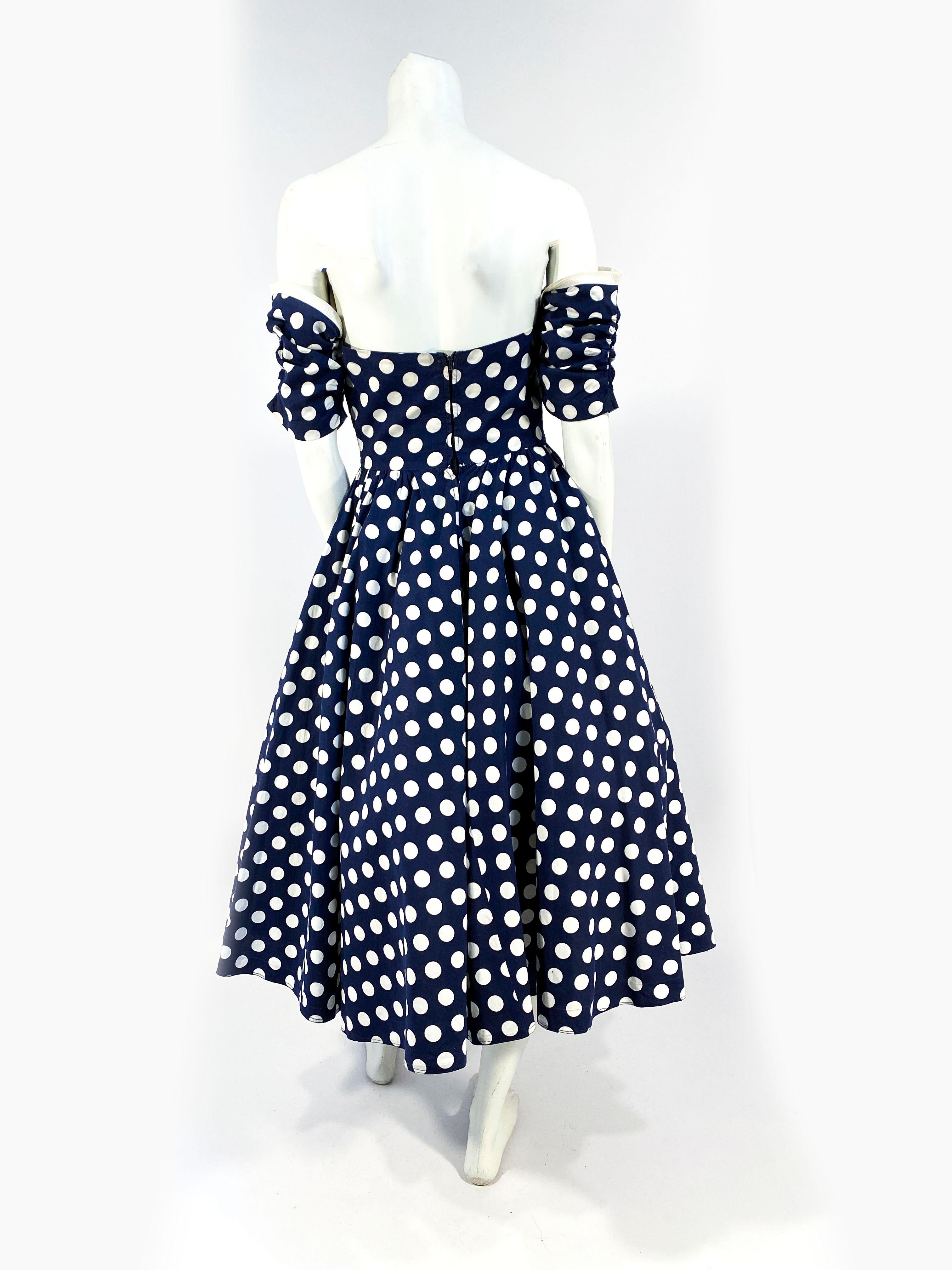 Black 1950s Navy and White Polkadot Summer Party Dress