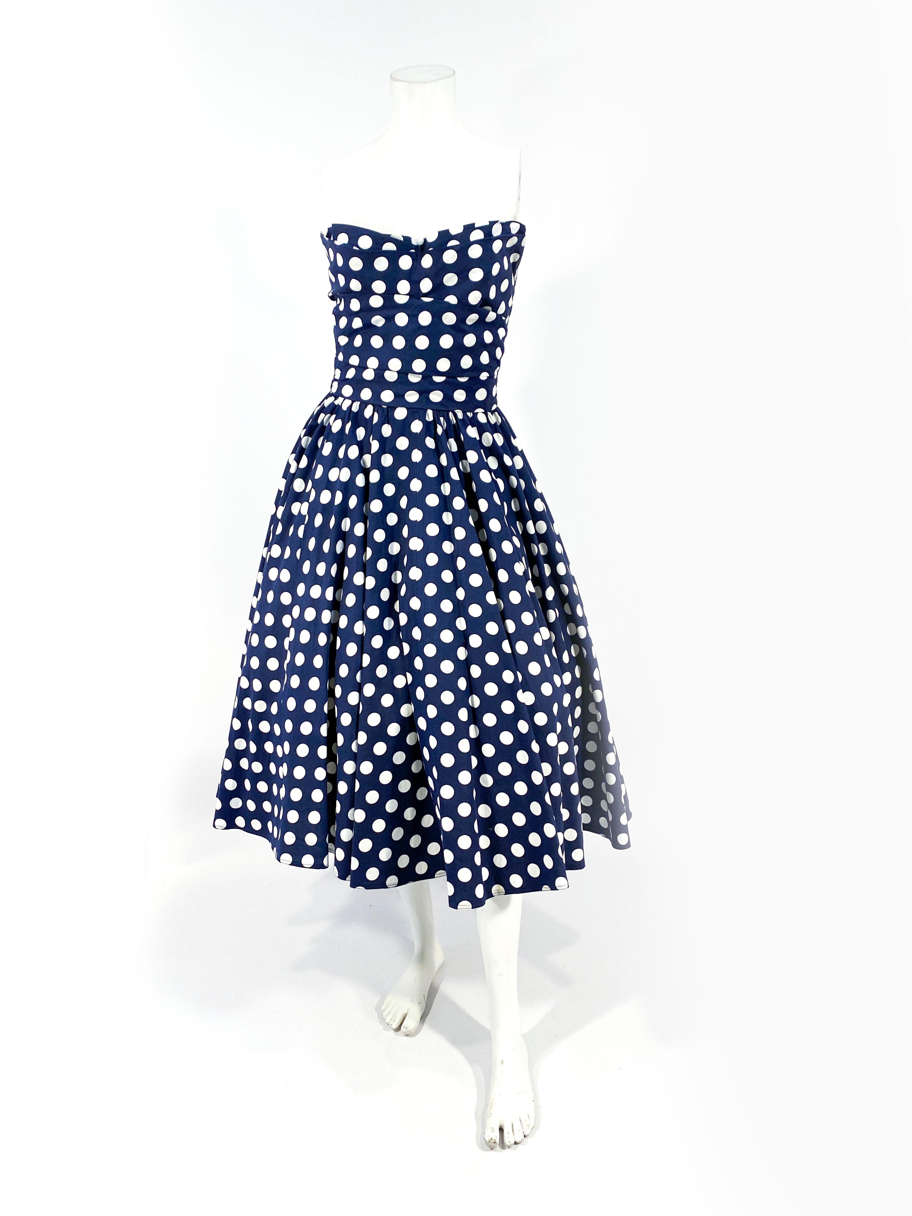 Women's 1950s Navy and White Polkadot Summer Party Dress