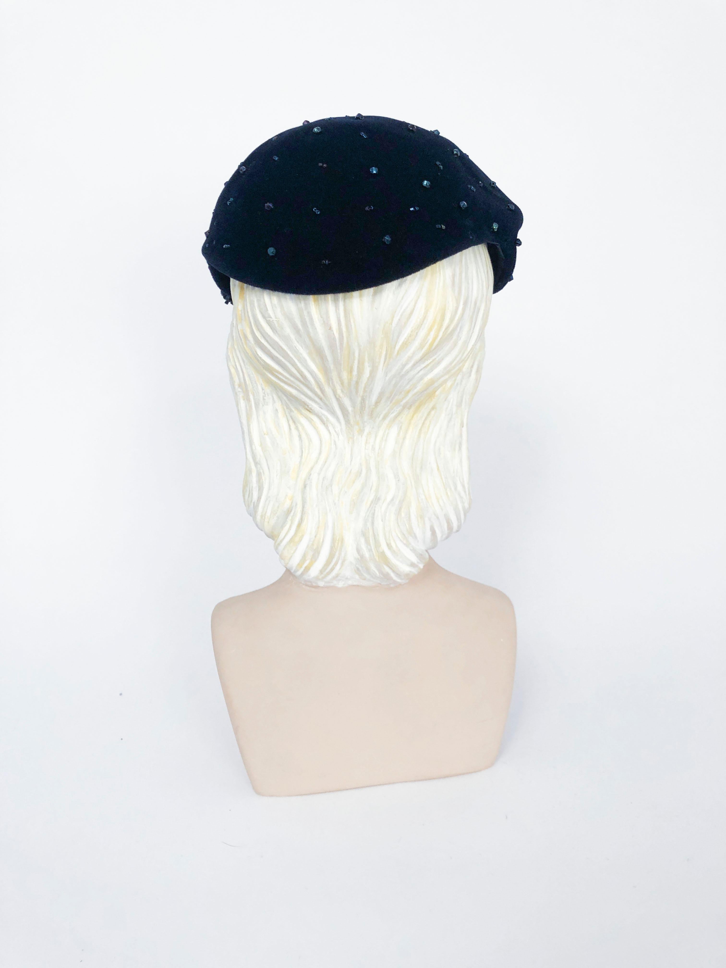 1950s Navy Beaded Cocktail Hat In Good Condition In San Francisco, CA