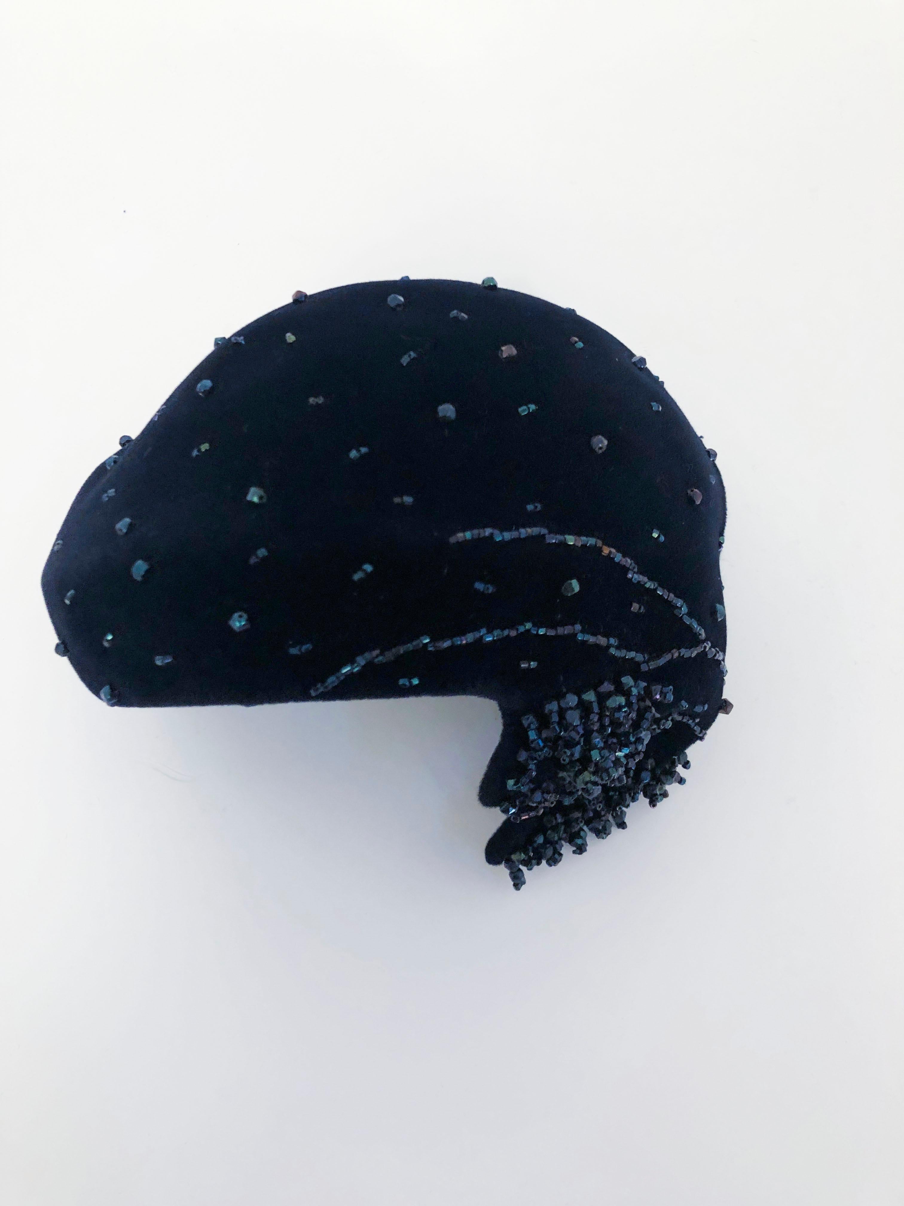 1950s Navy Beaded Cocktail Hat 1