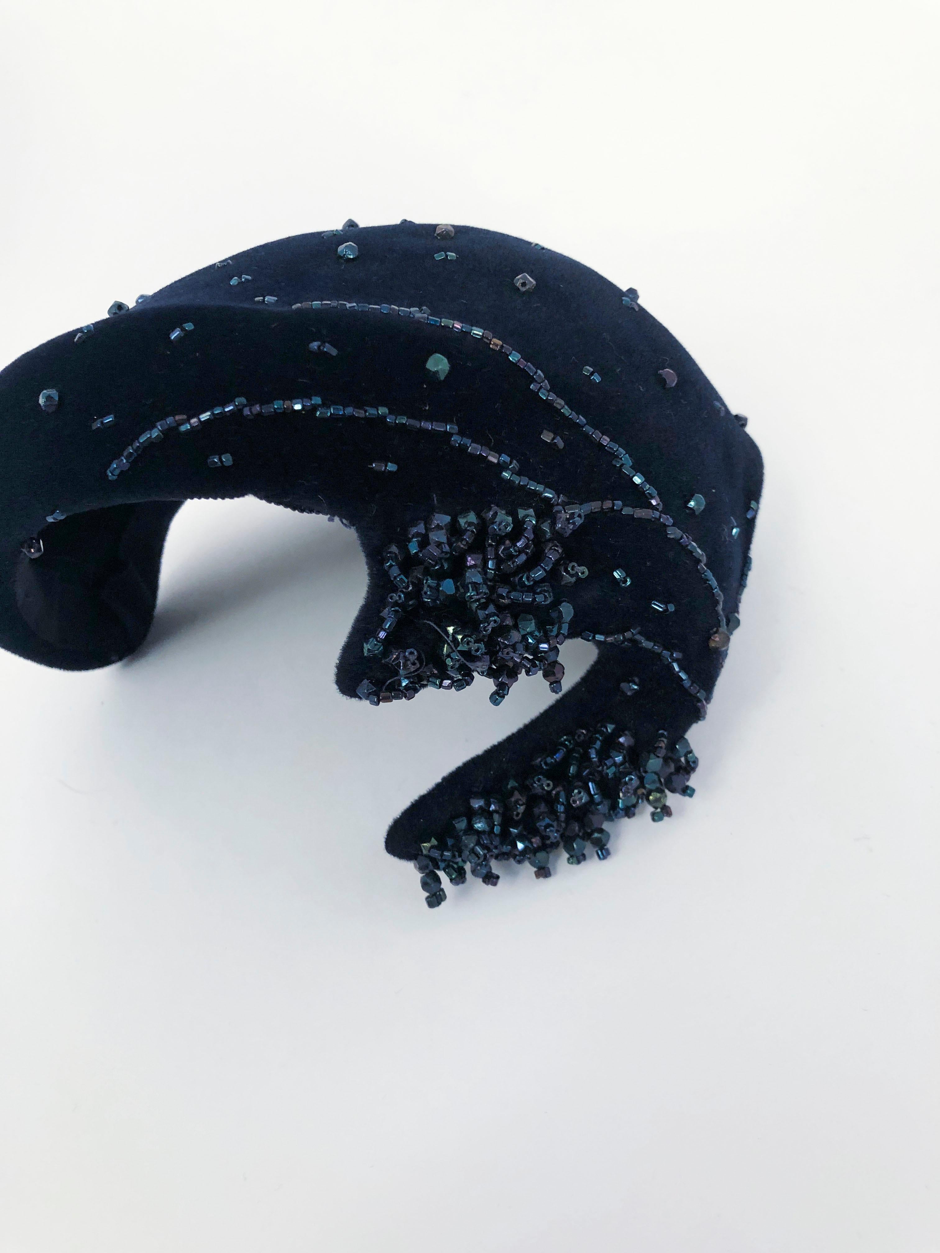 1950s Navy Beaded Cocktail Hat 2