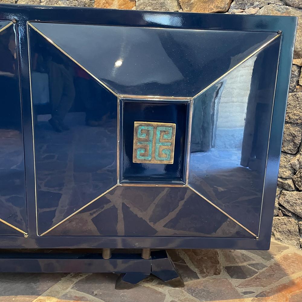 1950s Navy Blue Gold Diamond Long Credenza Style of Eugenio Escudero Monterrey In Good Condition In Chula Vista, CA