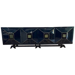 1950s Navy Blue Gold Diamond Long Credenza Style of Eugenio Escudero Monterrey