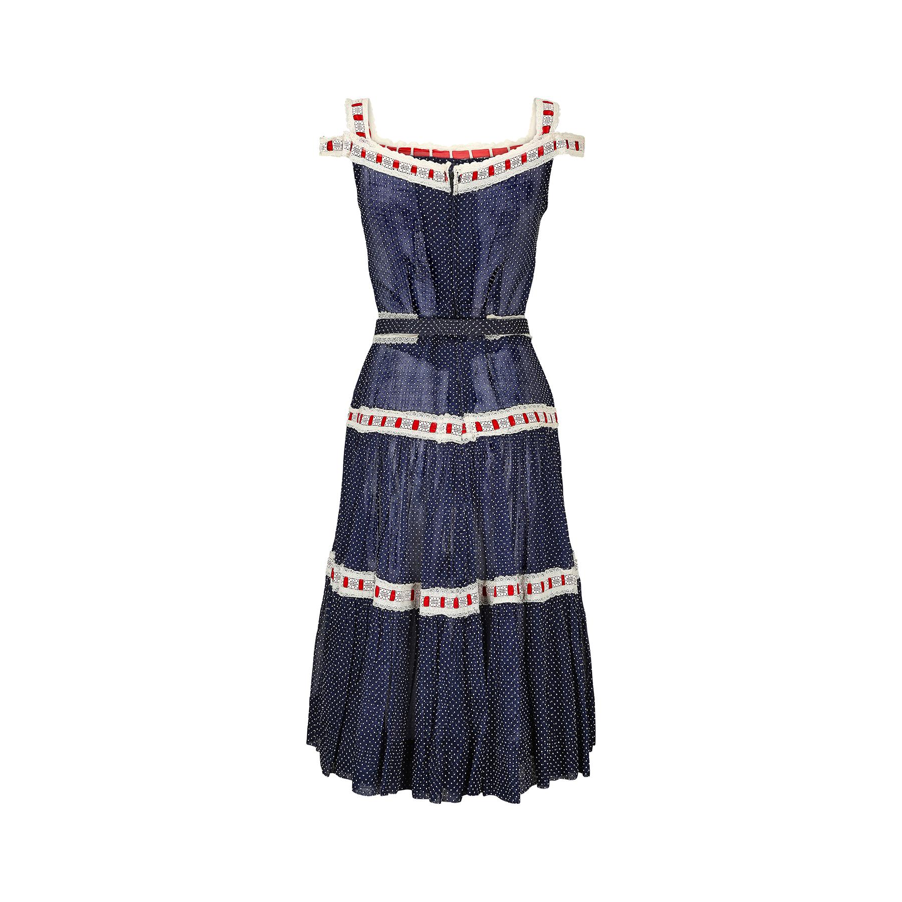 Black 1950s Navy Cotton Swiss-Dot Lace Dress with Matching Shawl