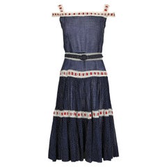 1950s Navy Cotton Swiss-Dot Lace Dress with Matching Shawl