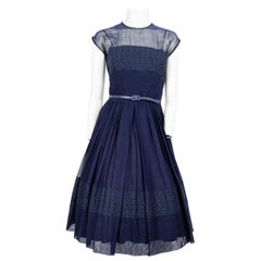 Vintage 1950s Navy Cotton Voile Dress