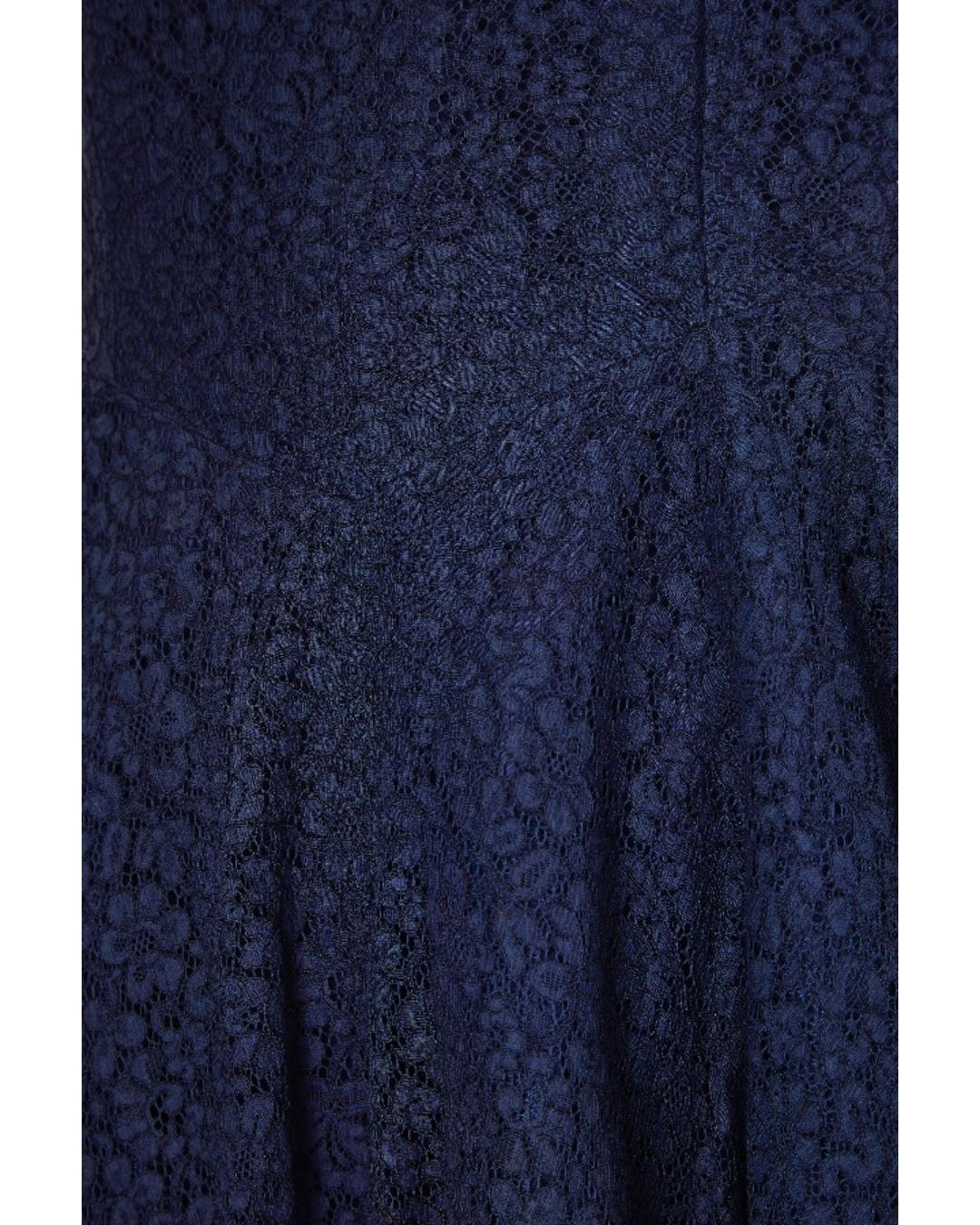 1950er Jahre Marineblaues Kleid mit Spitze und weißem Perlenhalsband Anzug im Angebot 4