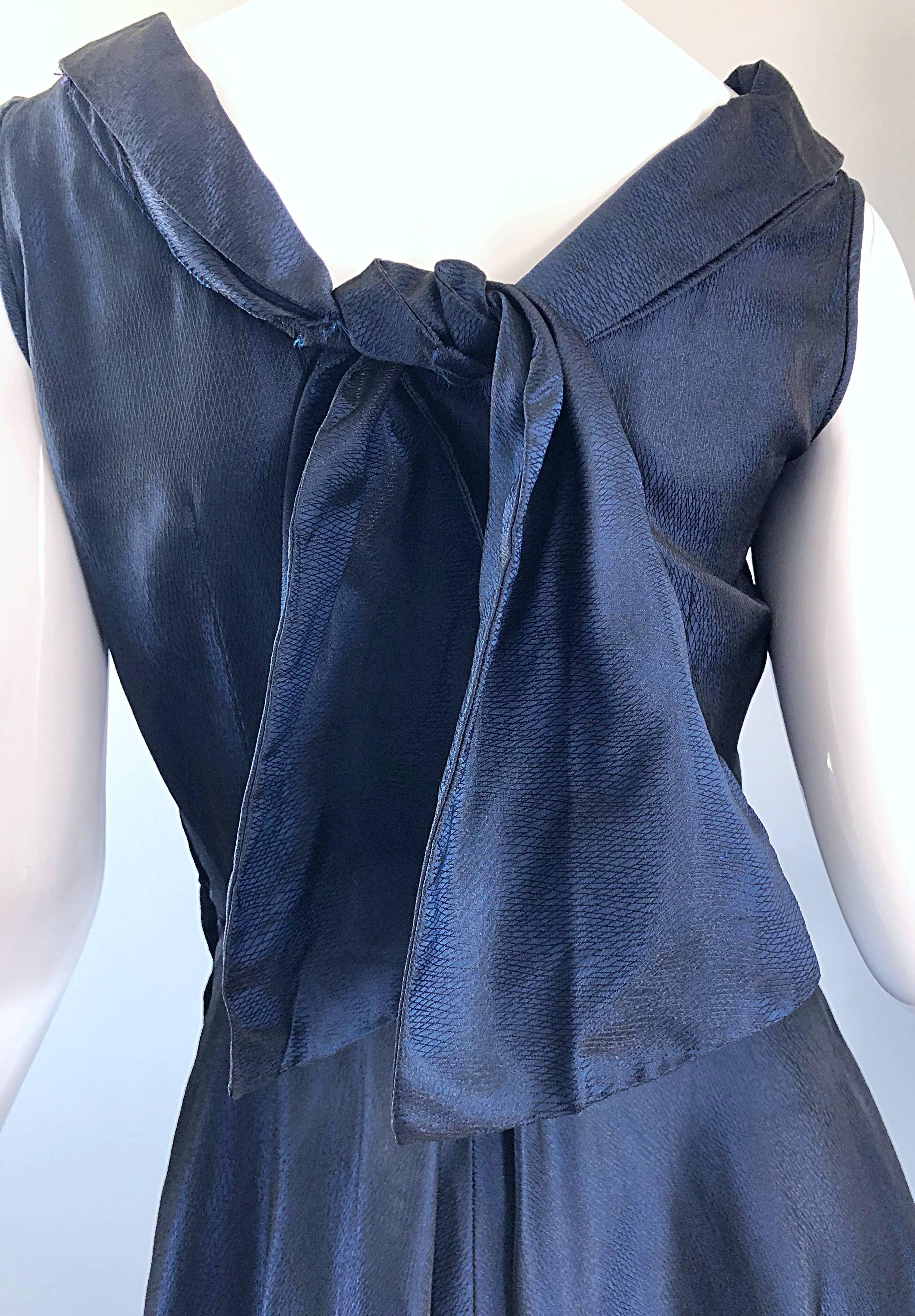 1950s Navy Midnight Blue Fit n ' Flare Vintage 50s Demi Couture Silk Dress For Sale 6