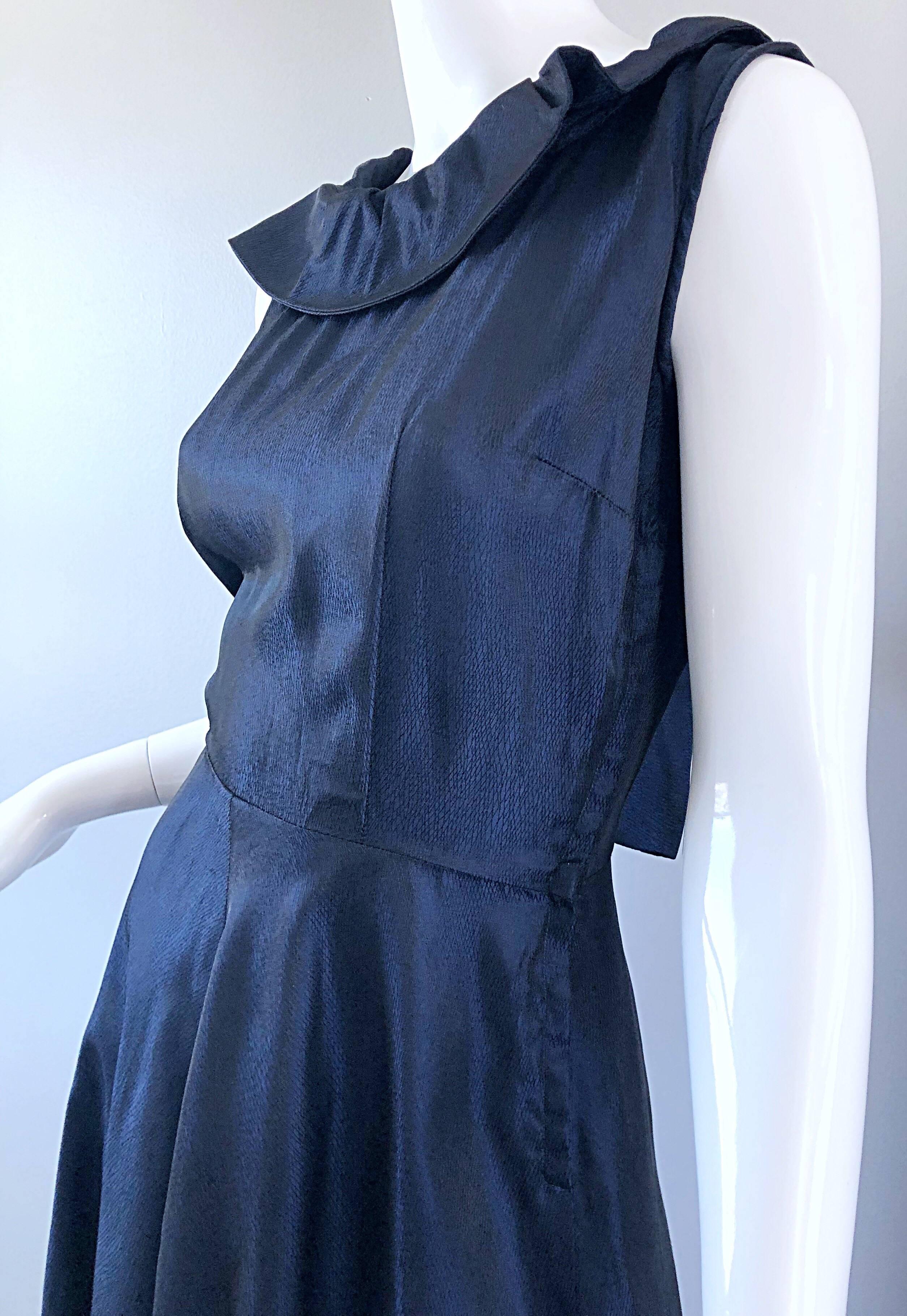 1950s Navy Midnight Blue Fit n ' Flare Vintage 50s Demi Couture Silk Dress For Sale 1