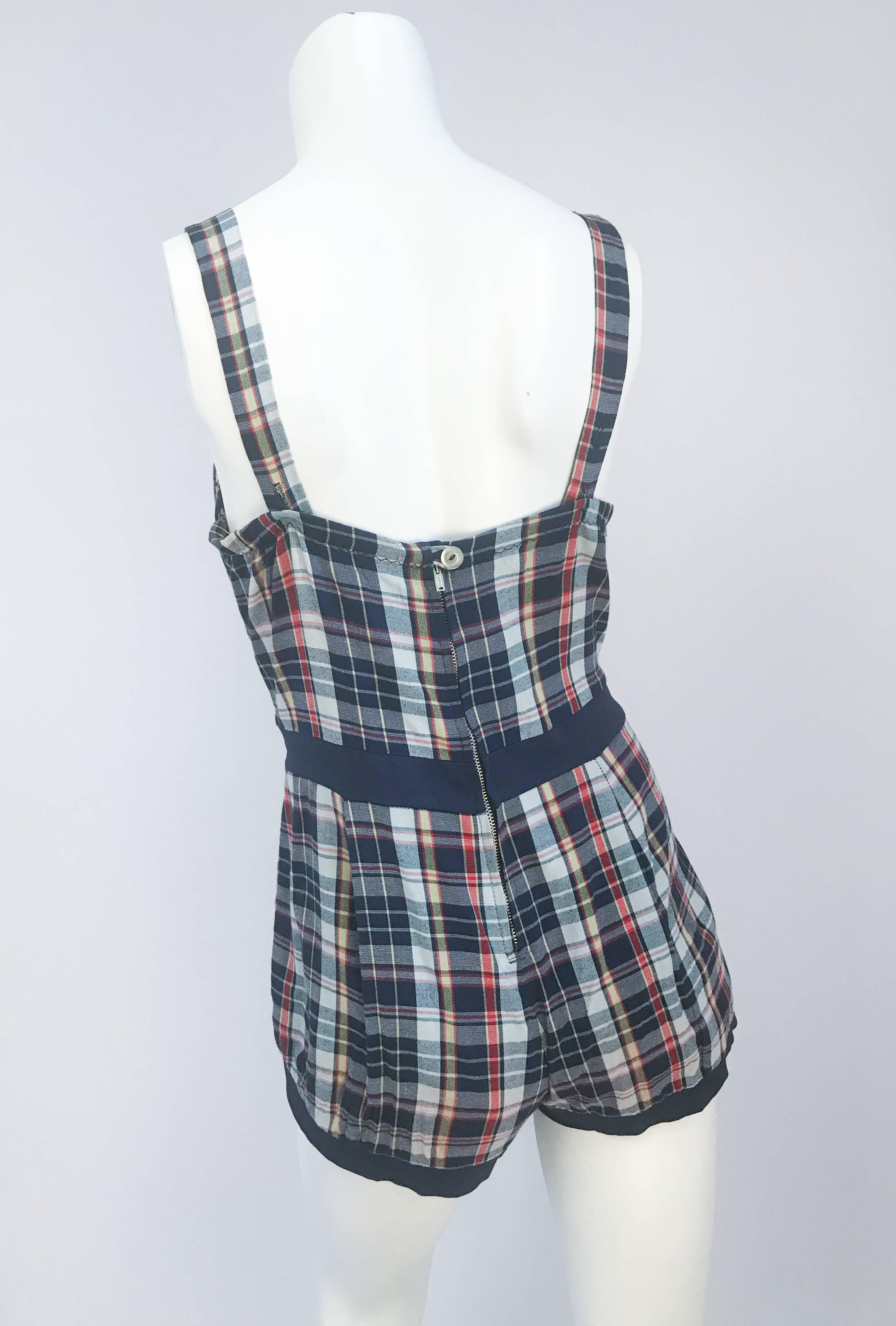 1950s Navy Plaid Pinup Swim Suit In Good Condition In San Francisco, CA