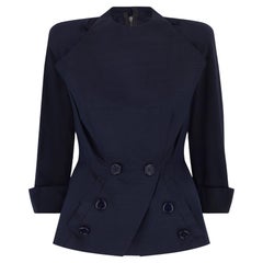 1950s Navy Silk Couture Bar Jacket with Button Pocket