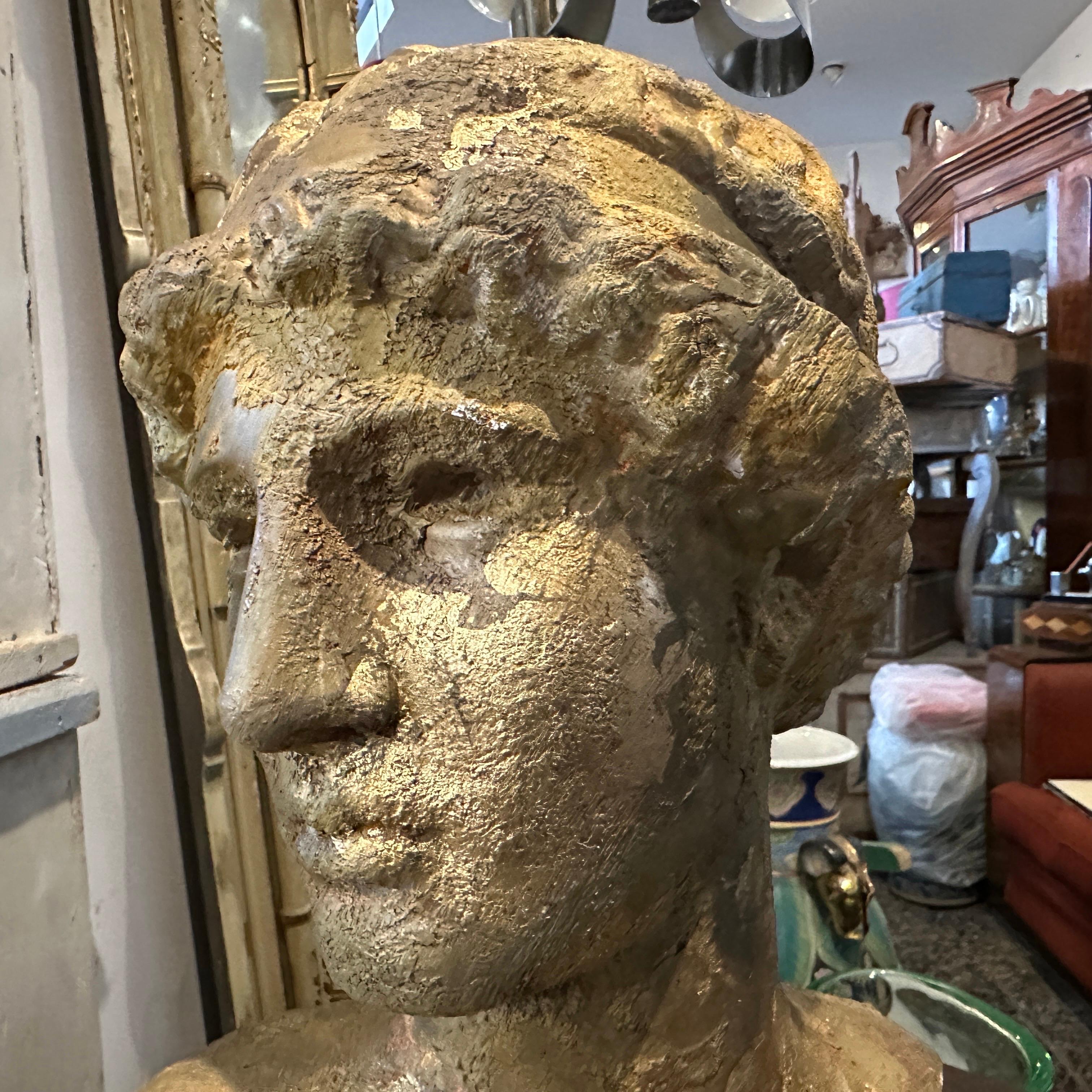 Sicilian 1950s Neo classical Gold Patinated Plaster Bust of Athena For Sale