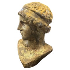 1950s Neo classical Gold Patinated Plaster Bust of Athena