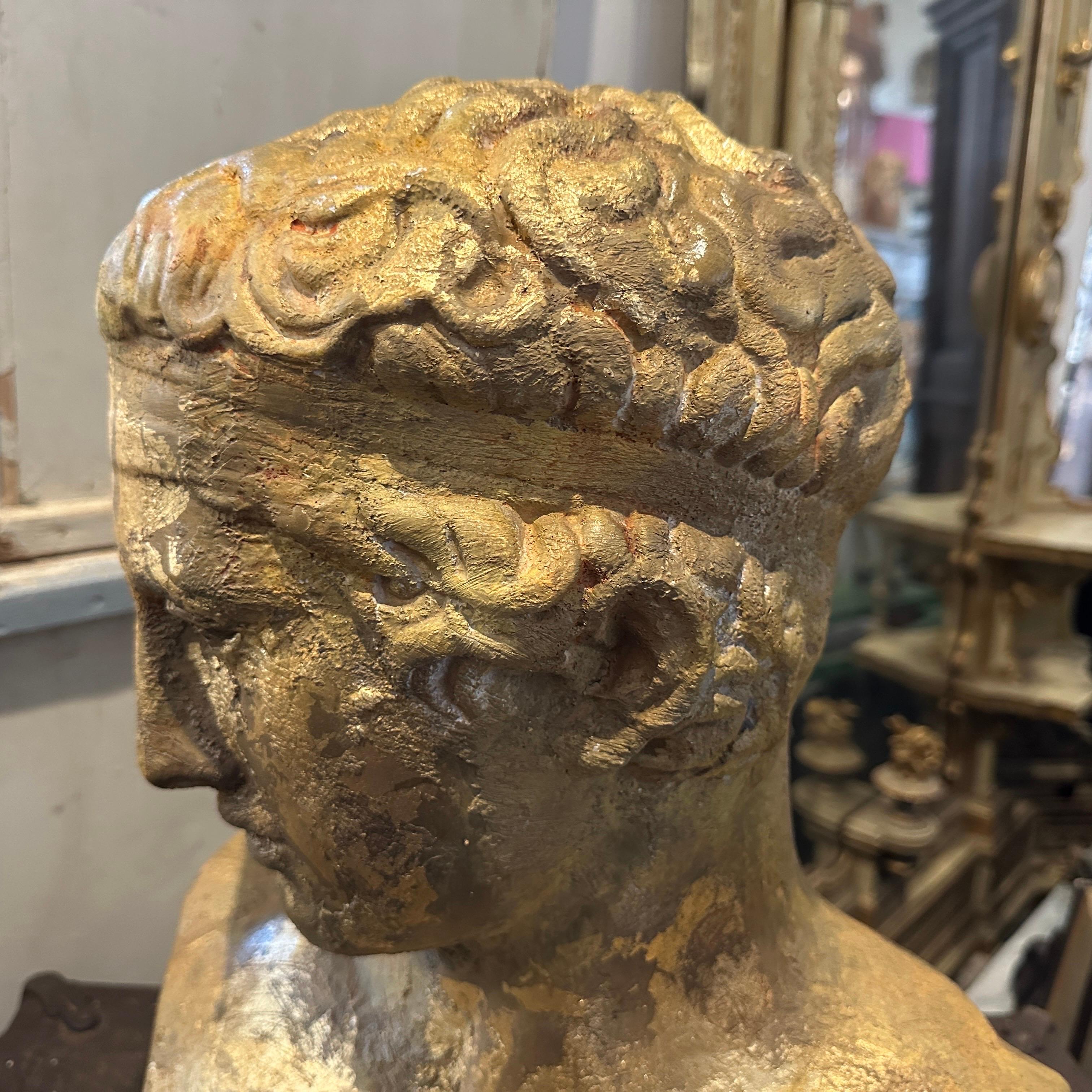 1950s Neo classical Gold Patinated Plaster Bust of Diadumeno For Sale 4