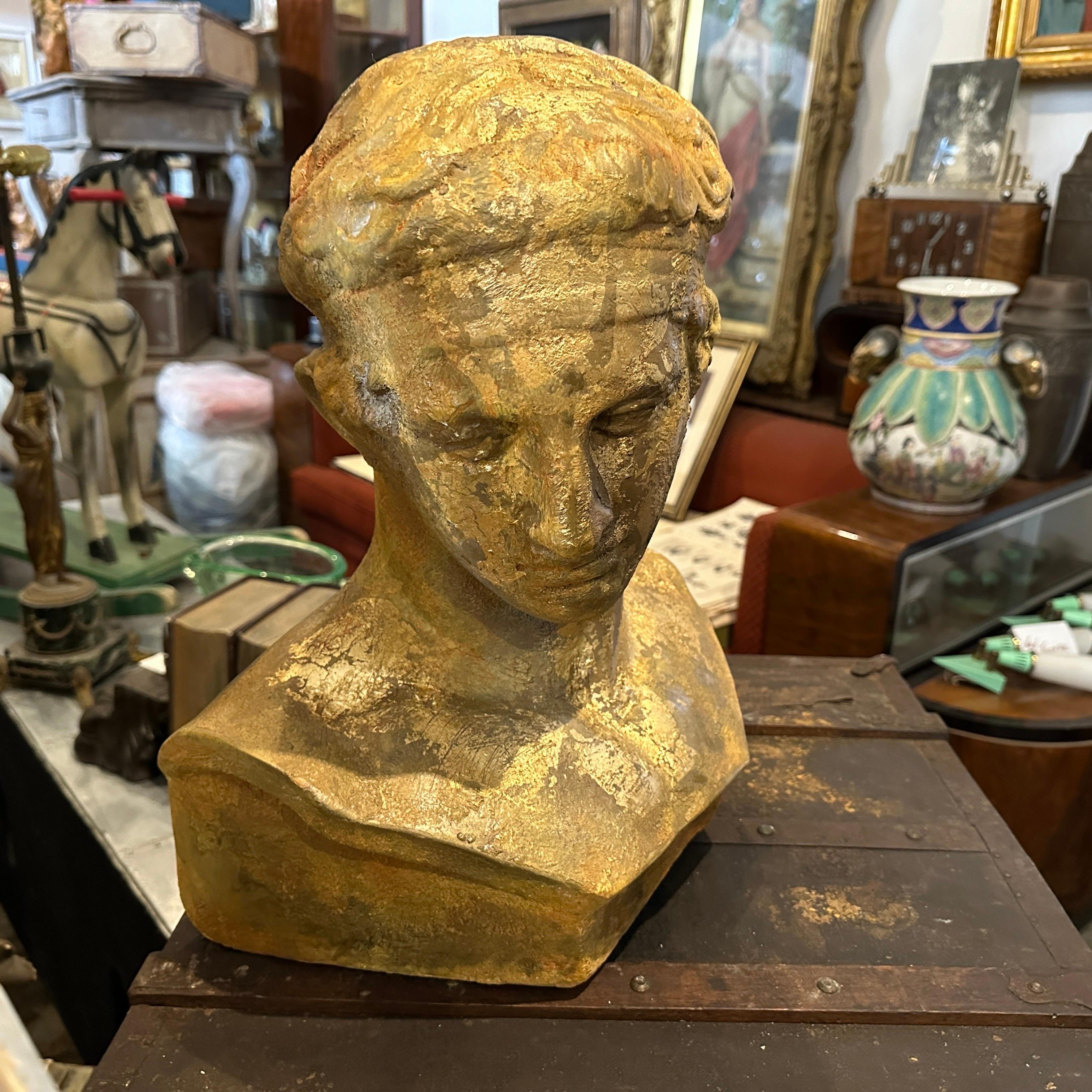 Neoclassical Revival 1950s Neo classical Gold Patinated Plaster Bust of Diadumeno For Sale