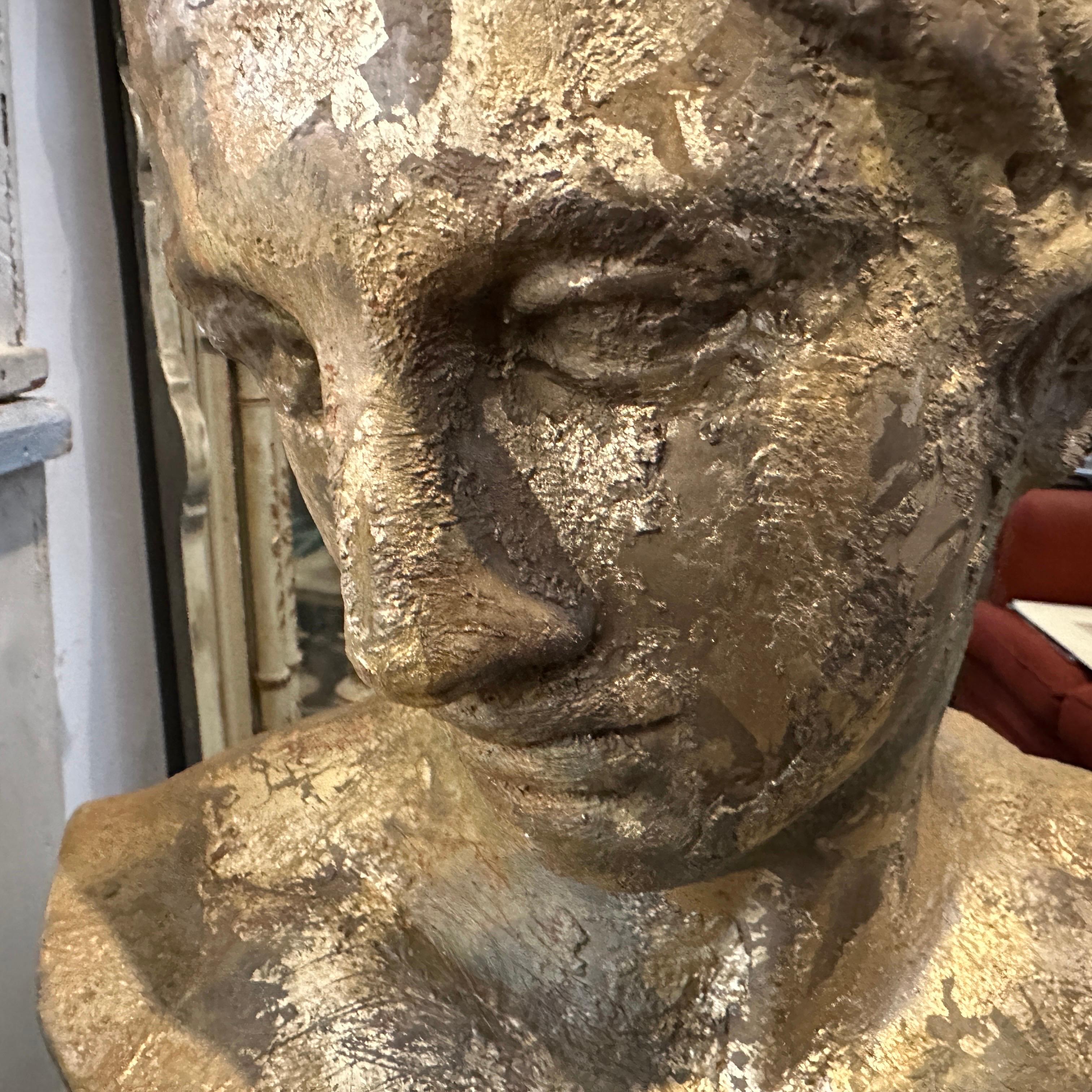 Hand-Crafted 1950s Neo classical Gold Patinated Plaster Bust of Diadumeno For Sale